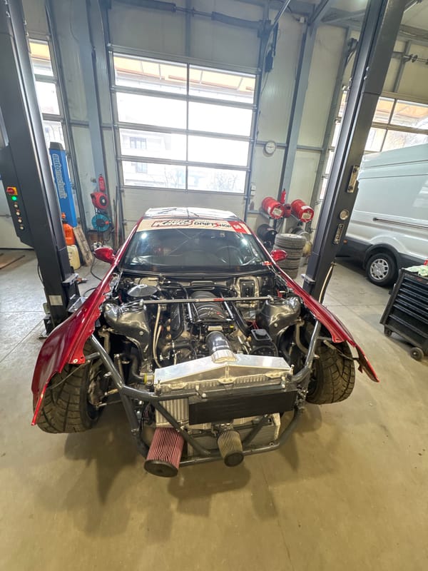Modified car undergoes maintenance work in Sofia garage