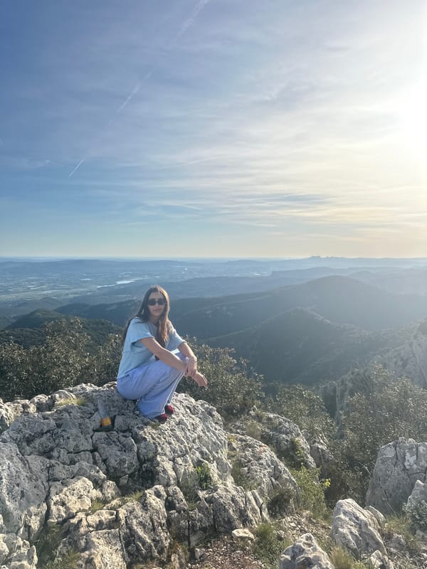 Woman visits scenic hilltop viewpoints near Bonnieux, France