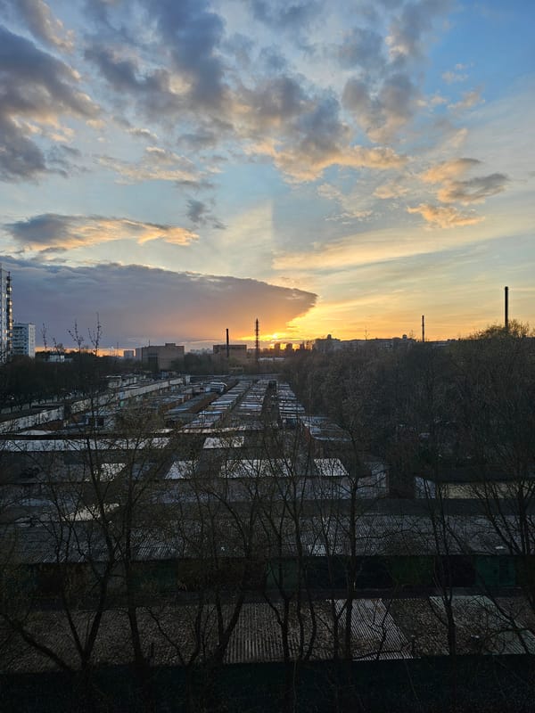 Sunset view captured over Khimki, Russia cityscape