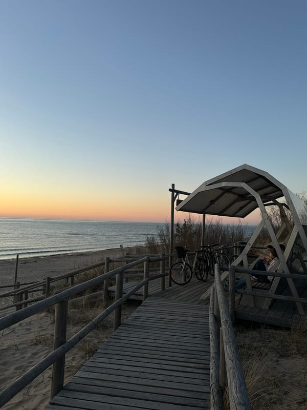 Sunset captured over Baltic Sea boardwalk in Riga