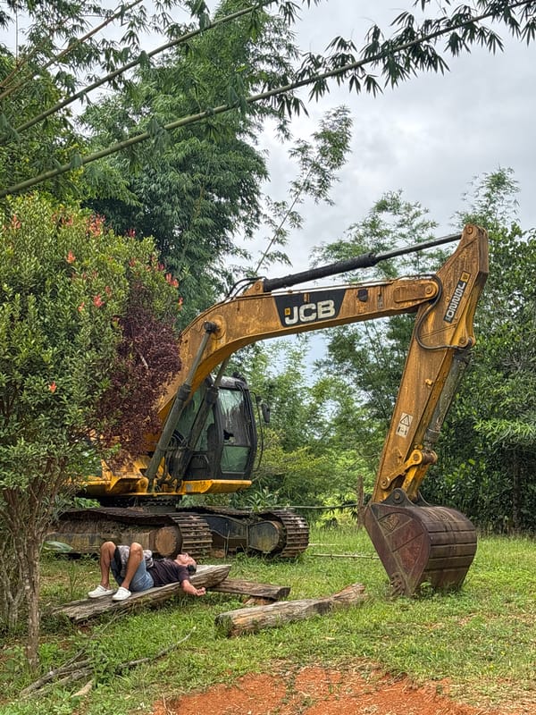 Resting on a log off a rural dirt road in Xayden, Laos