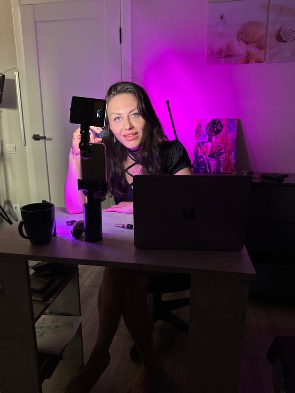 Content creation session at a purple-lit desk in Murino