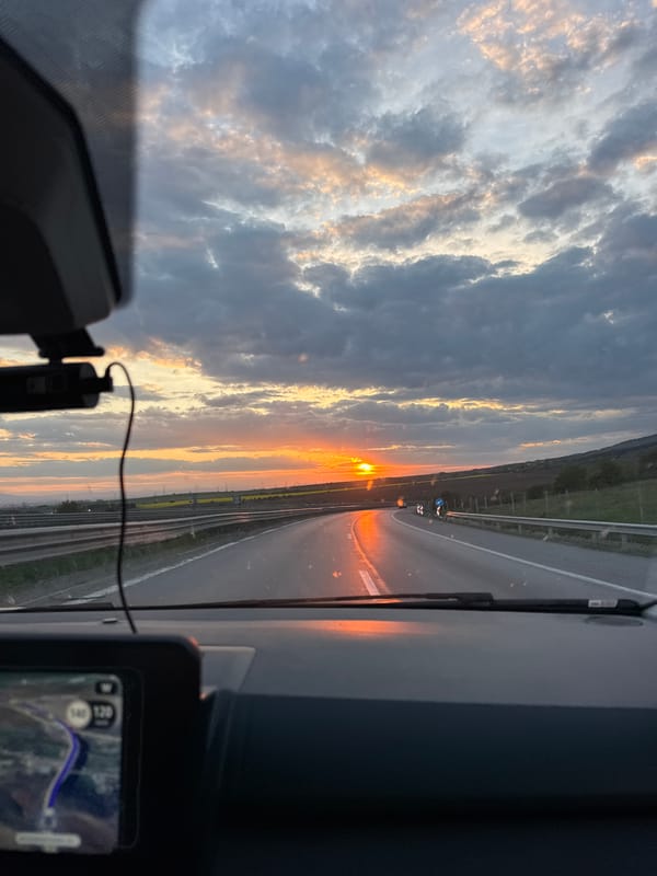 Highway sunset captured near Eleshnitsa, Bulgaria