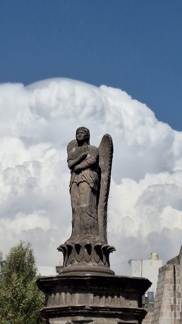 Cathedral tower photographed under clear skies in Arequipa, Peru