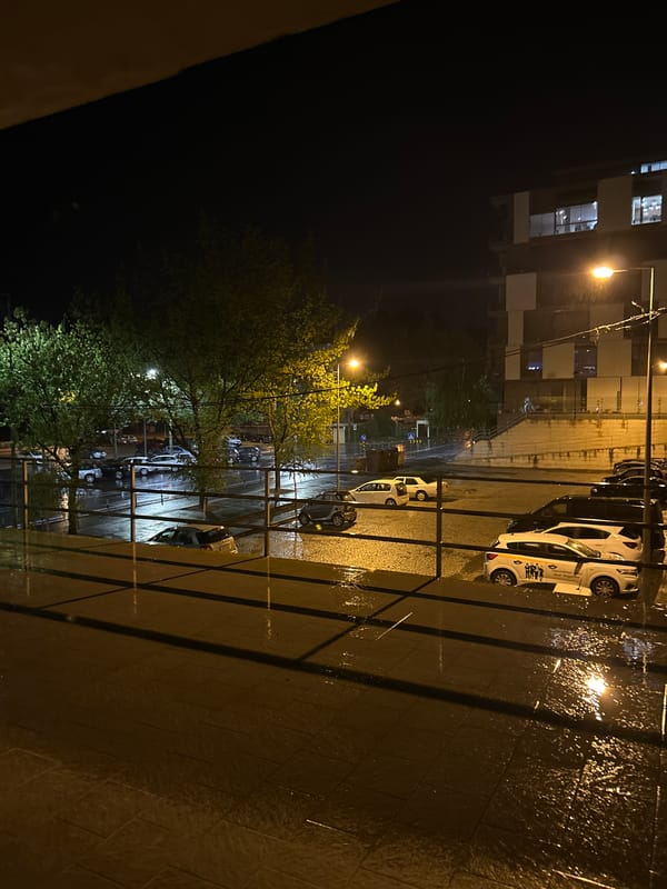 Rainy night documented from balcony in Vila Real, Portugal