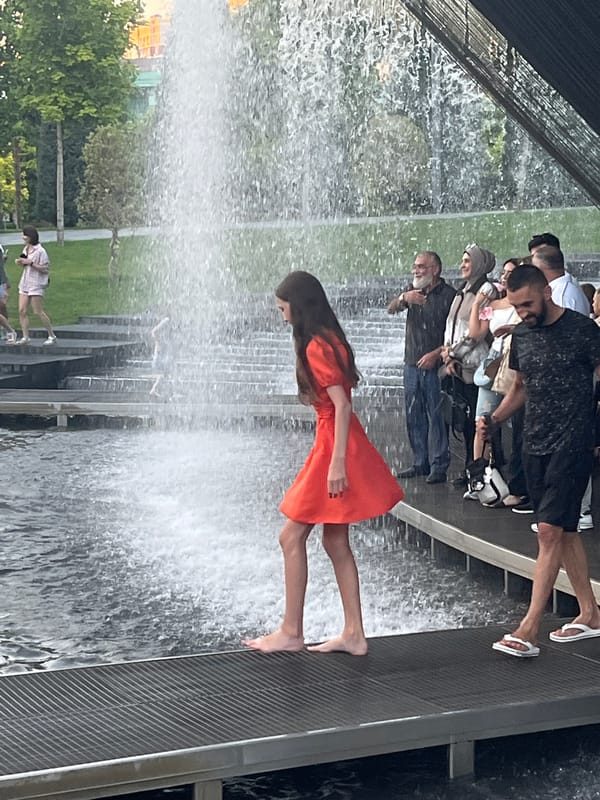 Hot afternoon at Krasnodar's Victory Park fountains and arena