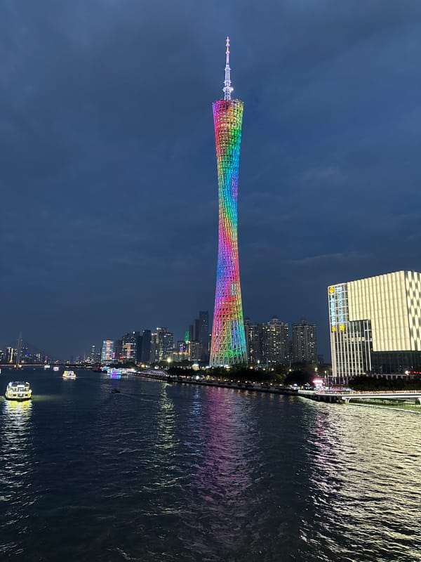 Canton Tower glows rainbow colors in Guangzhou night scenes