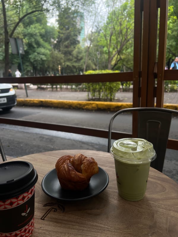Cafe patron documents beverages and pastry in Mexico City