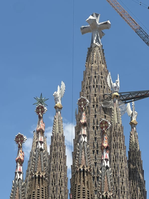 Up close with Sagrada Família's spires and construction cranes