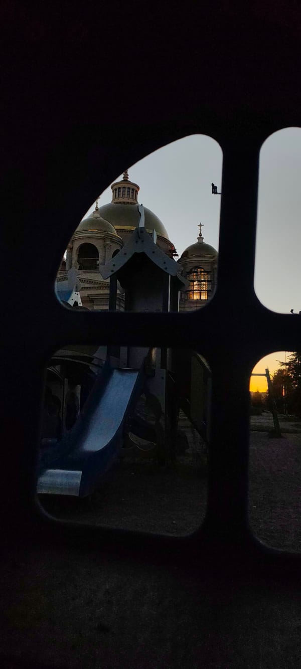 Saint Petersburg's church domes and twilight skies, late July night
