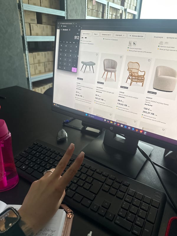 Sales rep conducts online furniture business in Yambol warehouse