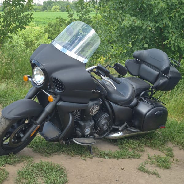 Summer motorcycle ride and riverside picnic outside Bila Tserkva