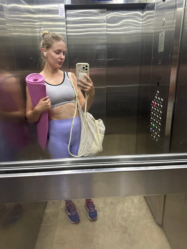 Gym arrival in Petah Tikva, yoga mat in tow
