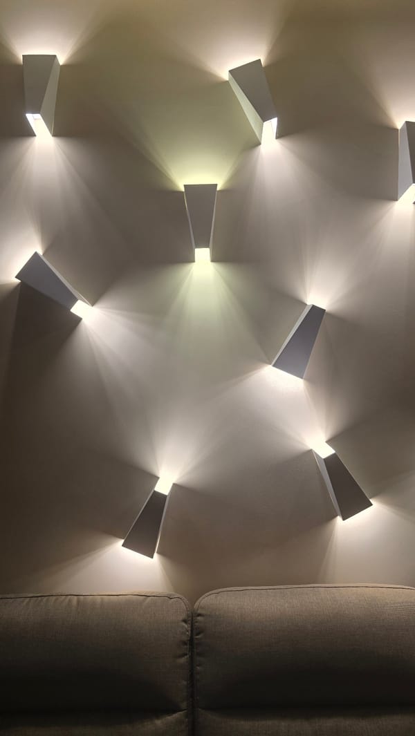 Indoor scenes captured in Kaliningrad: wall lighting and fruit display