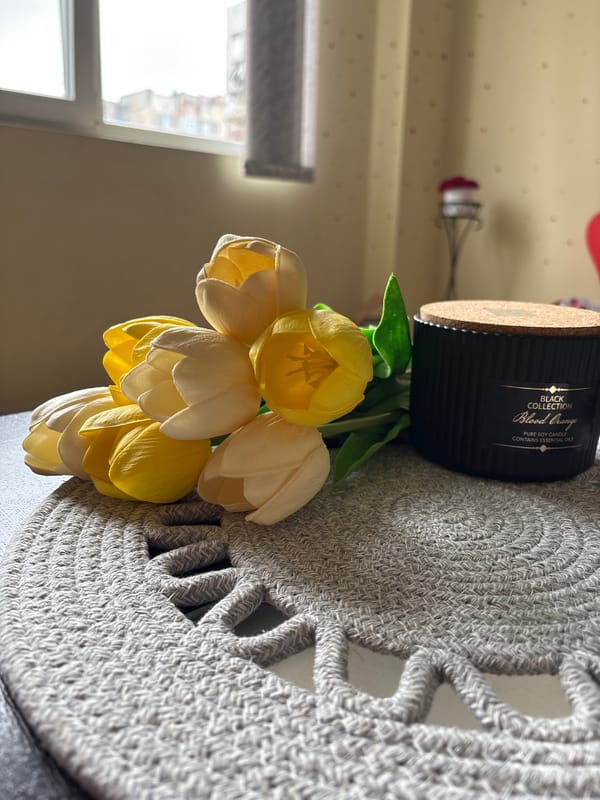 Gift arrangements and candle display photographed in Sliven