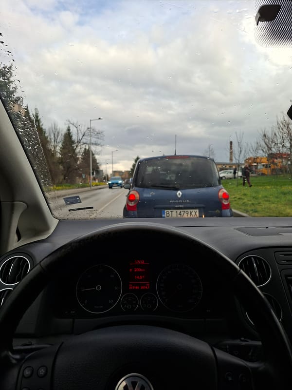 Volkswagen dashboard readings captured showing time, distance, temperature data