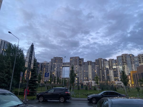 Urban scenes documented during evening hours after rainfall