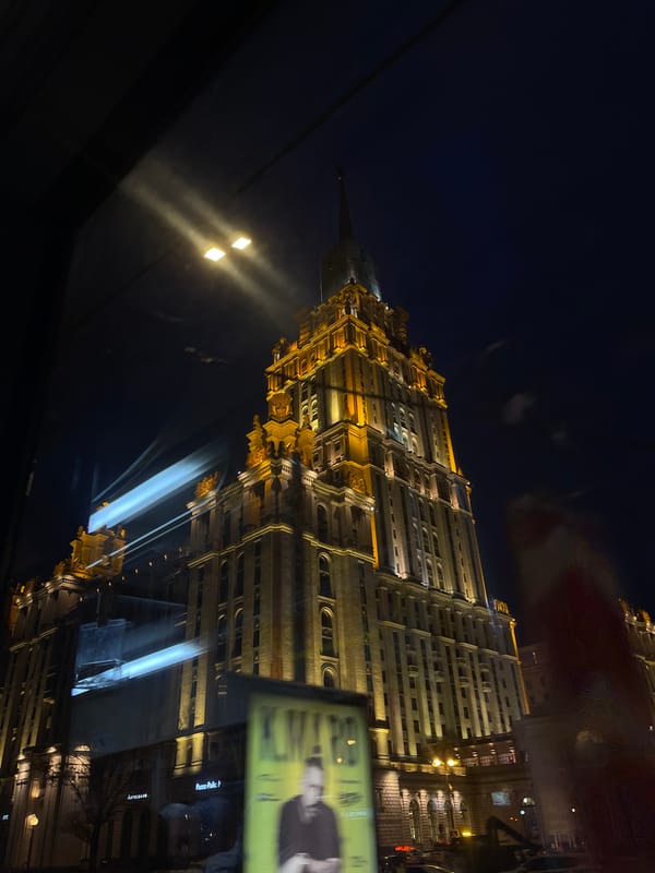 Moscow's Kotelnicheskaya Building illuminated at night