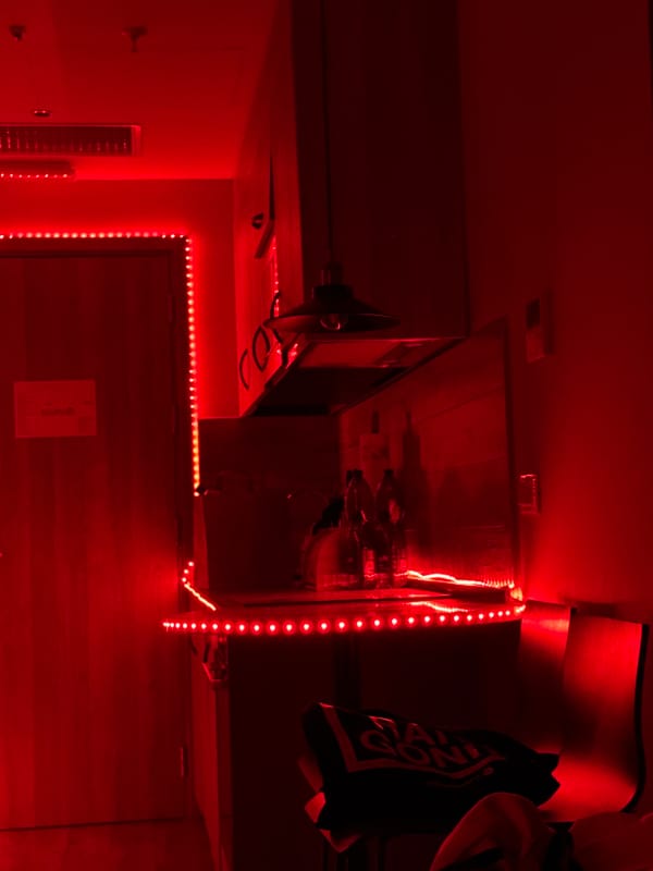 Milan resident captures red LED-lit room interior