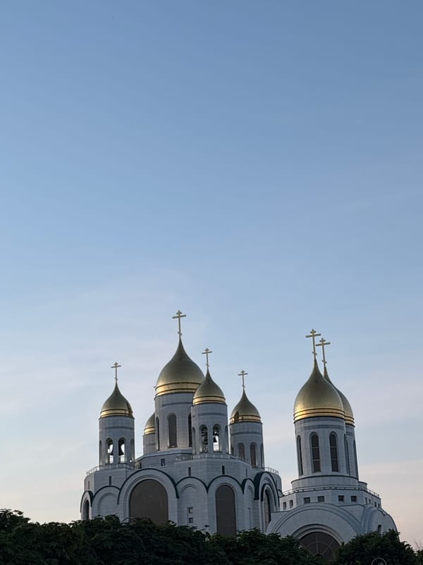 Golden domes and city details across central Kaliningrad