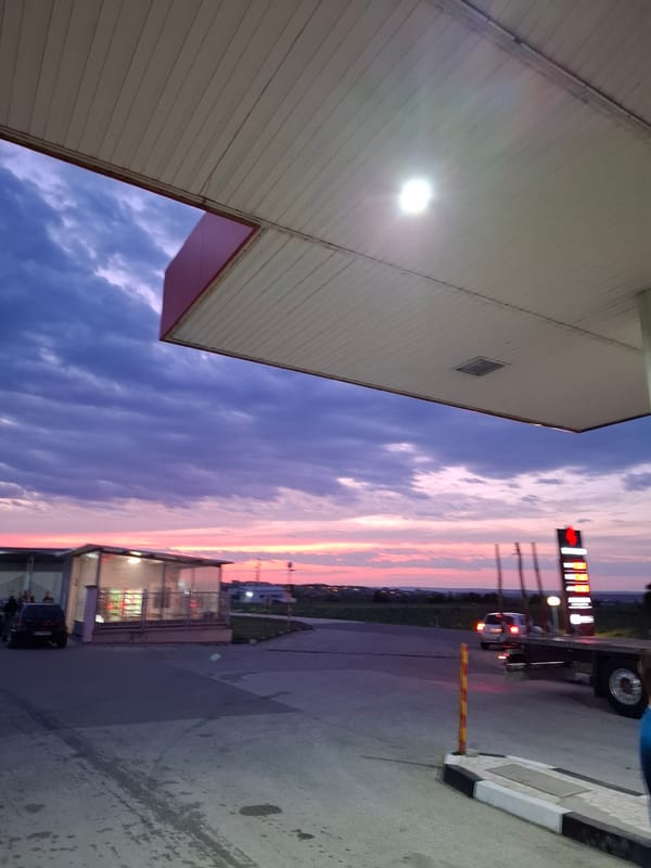 Evening scenes captured at Lyaskovets gas station and parking area