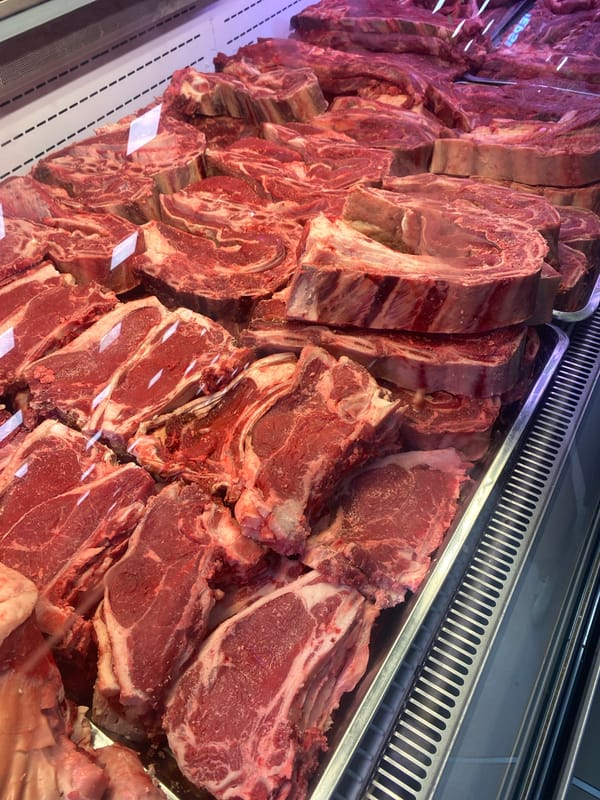 Fresh beef cuts displayed in La Paz butcher case