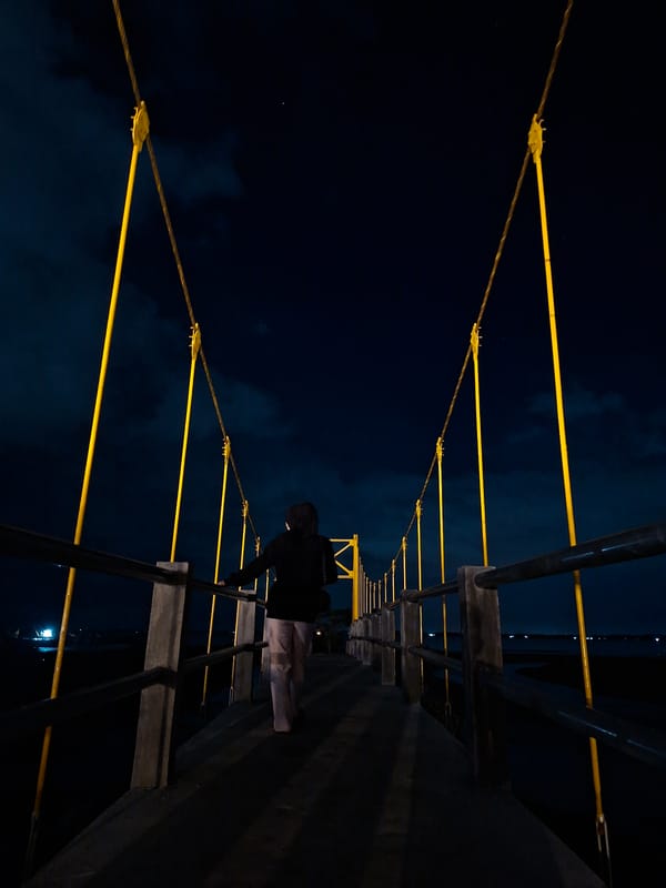 Nighttime bridge scenes documented in Lhokseumawe, Indonesia waterfront
