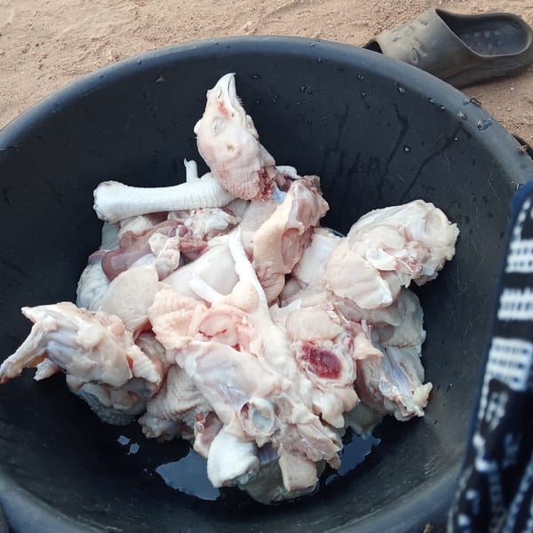 Raw chicken pieces documented in basin in Akwanga, Nigeria