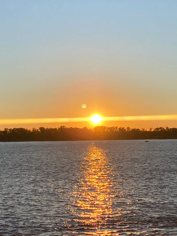 Passenger ship on a Russian river at golden hour