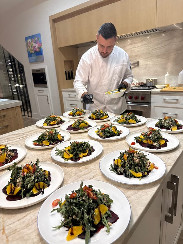 Chef prepares multiple course meals during overnight kitchen service