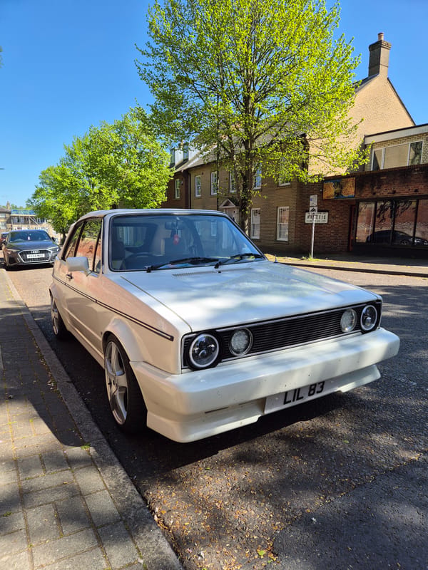 Classic white Volkswagen Golf spotted parked in West Suffolk