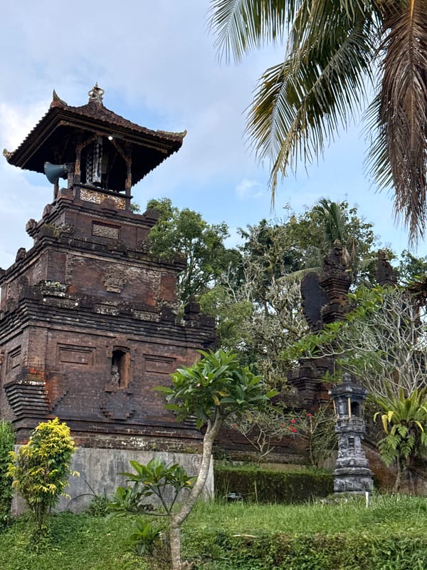 Traditional brick temple tower photographed in Marga, Indonesia