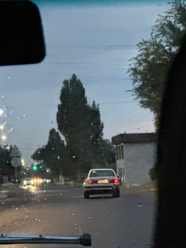 Overcast drive through Taraz streets, Kazakhstan