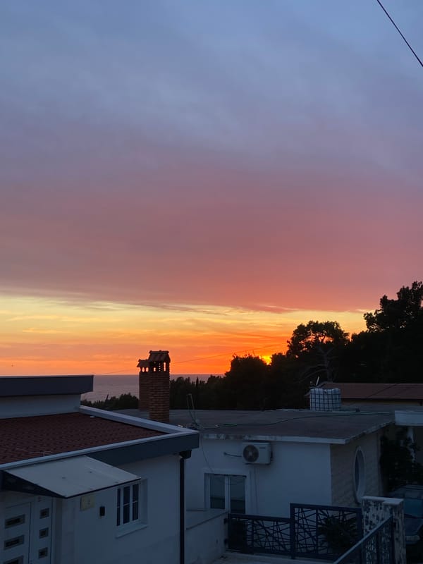 Sunset observed over residential area in Šušanj, Montenegro