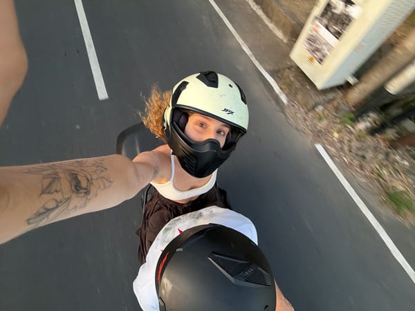 Motorcycle ride through Mengwi's rice paddy roads, Bali