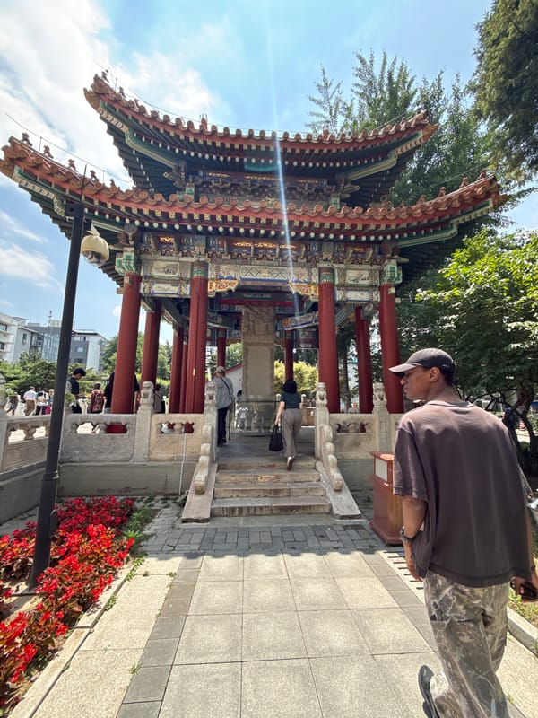 Gothic church and traditional pavilions in Beijing's Xicheng District