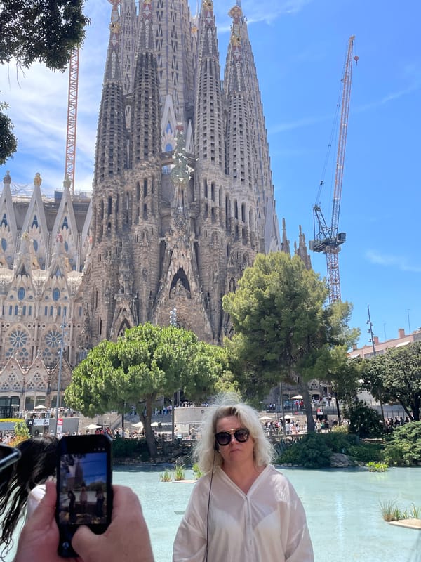 Midday crowd at Sagrada Família on a sunny Barcelona afternoon