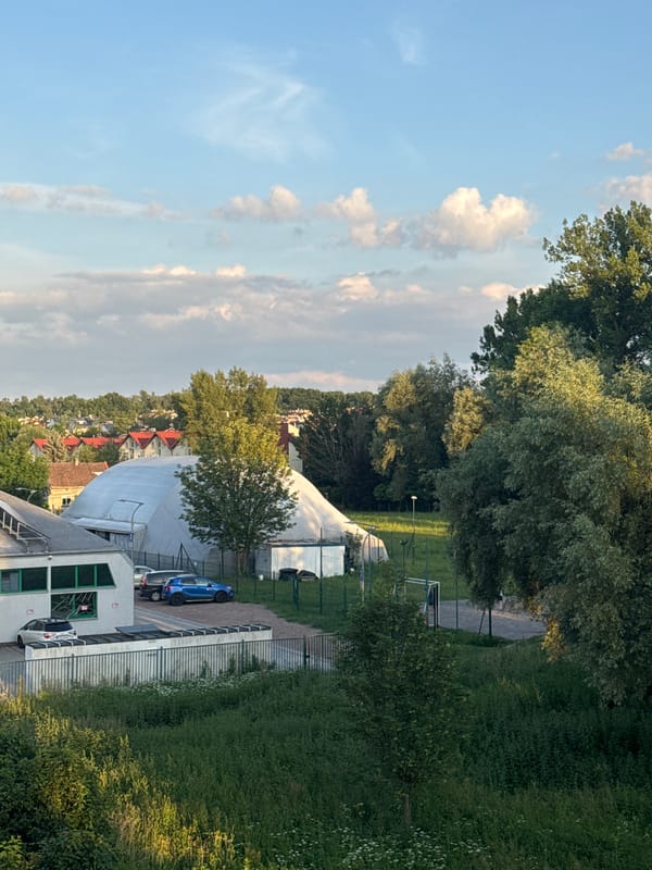 Kraków neighborhood: gardens, apartment blocks, and home interiors