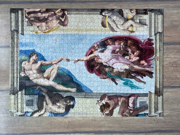 Domestic moments captured: puzzle, telescope, personal portraits