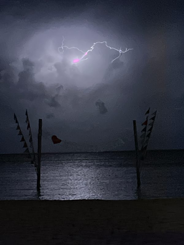Lightning strikes captured over Ko Phangan beach during storm