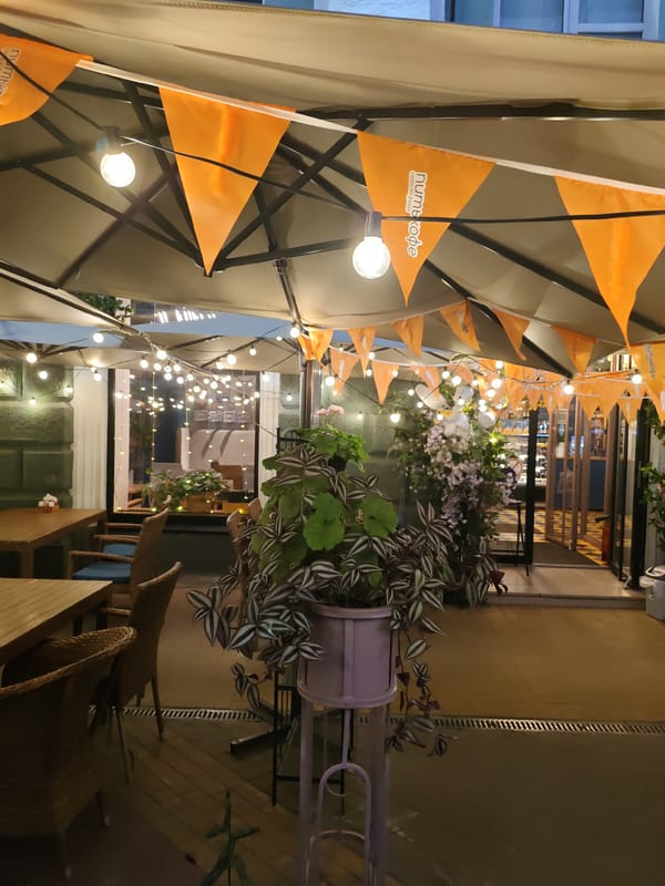 Rostov-on-Don street cafés lit up on a summer night