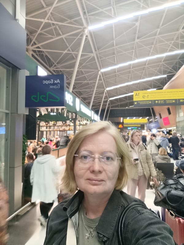 Woman takes selfie at Moscow airport terminal