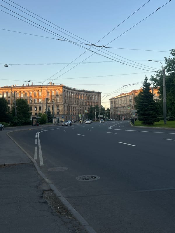 Evening street views documented across Saint Petersburg neighborhoods