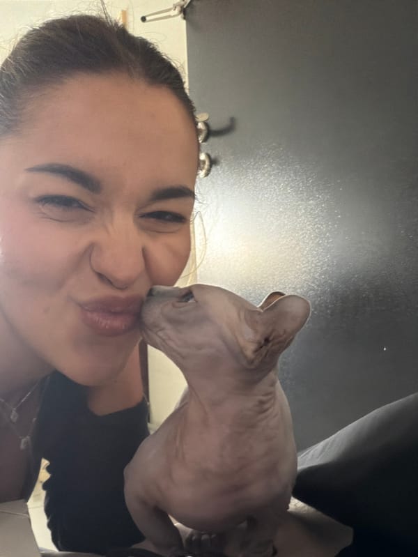 Woman documents morning routine with Sphynx cat in Tel Aviv