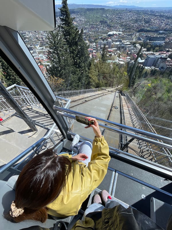 Morning funicular ride documented across central Tbilisi
