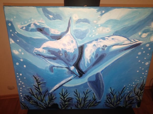 Dolphins underwater oil painting observed at location 666