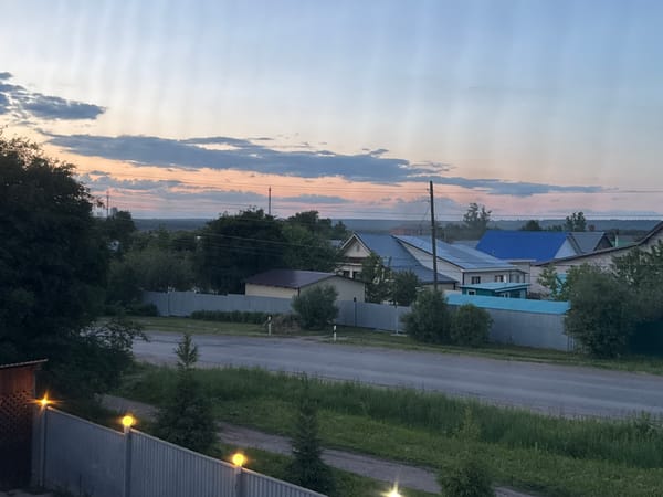 Twilight scenes documented across hour in Mozhga, Russia