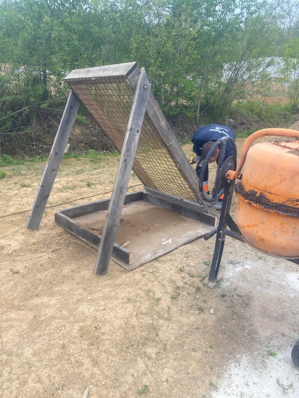 Construction work and chained dog observed in Artyom yard