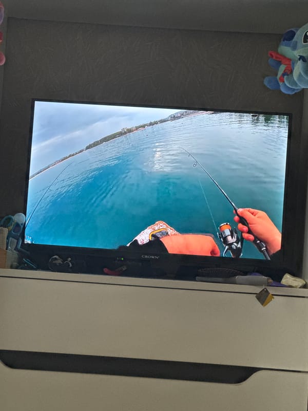 Man takes selfie while watching fishing show in Sofia