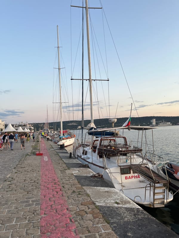 Varna port and funfair at sunset, summer evening